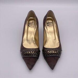 JUST CAVALLI CANVAS PRINTED KITTEN HEELS